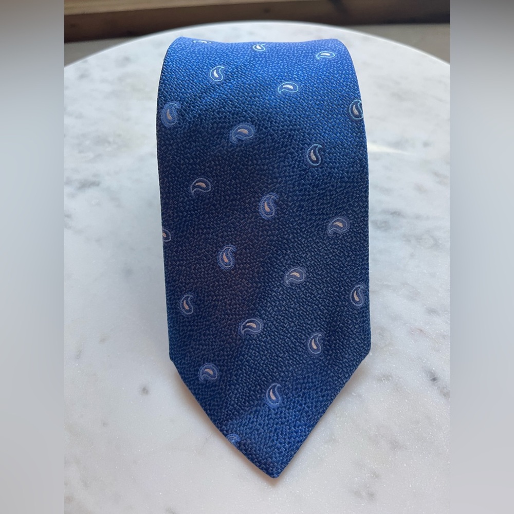 DAVID DONAHUE Woven Silk Tie Mens Blue PAISLEY Handmade NWT $115